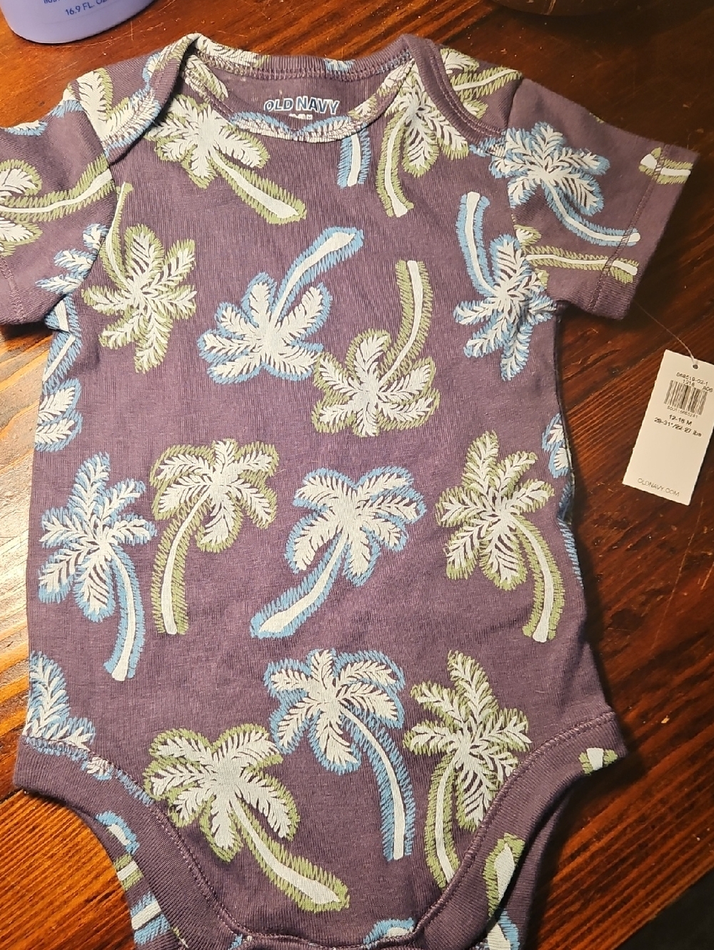 Old Navy Navy Palm-Print Short-Sleeve One-Piece